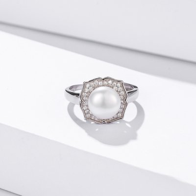 White Cubic Zirconia Pearl Silver Ring for Woman